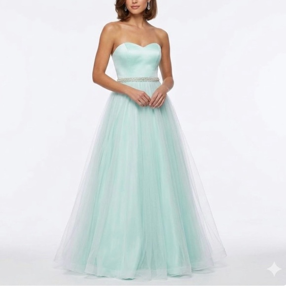 Betsey Johnson Dresses & Skirts - Betsy Johnson Strapless Satin and Tulle Beaded Long Ball Gown Blue Size 4 Dress